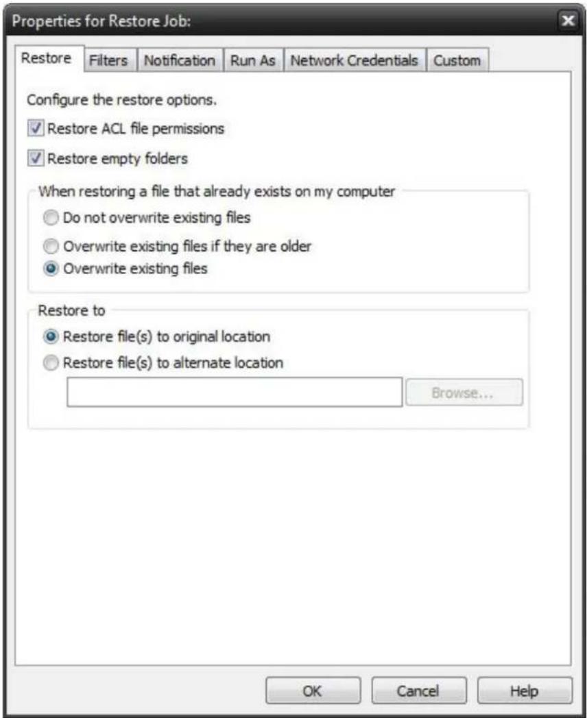 Novastor NovaBACKUP PC - Restore Job Options - 1