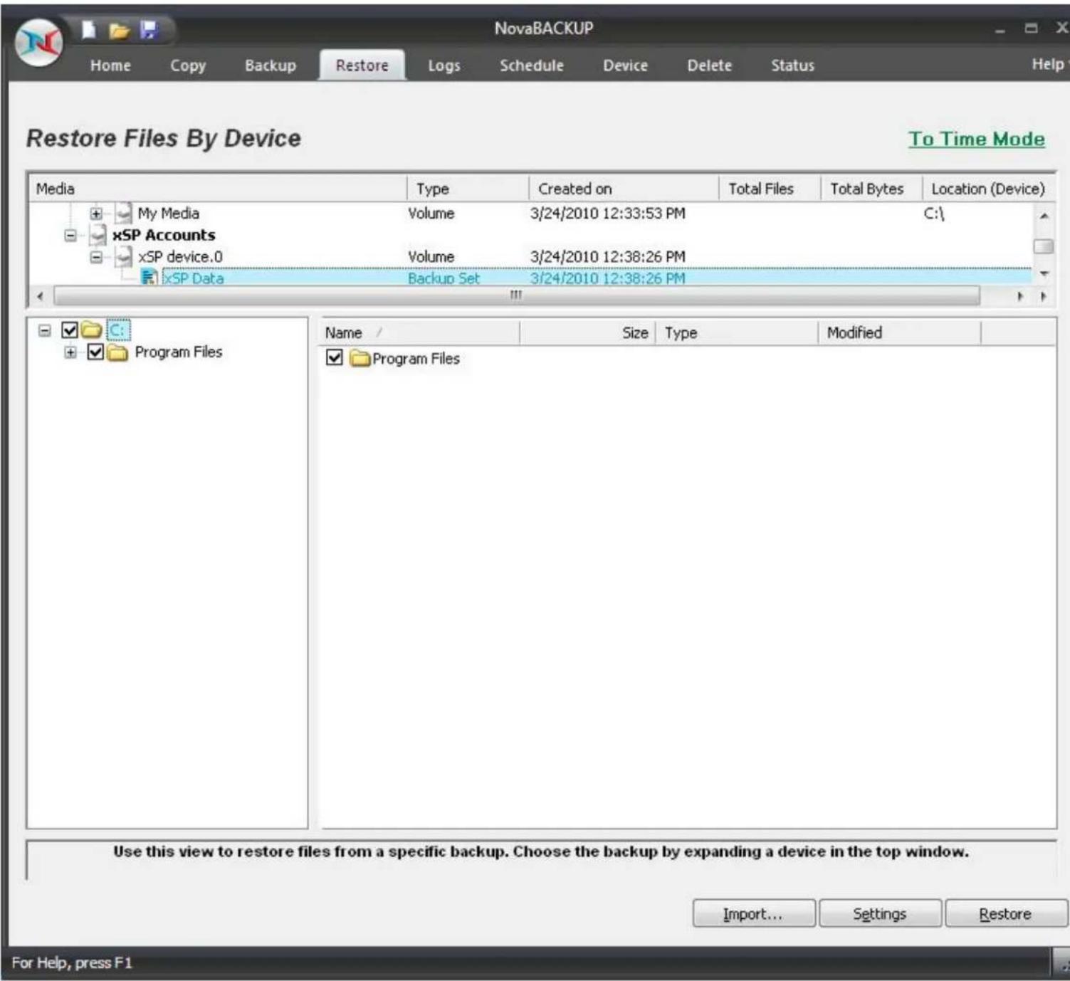 Novastor NovaBACKUP PC - Restore Tab - 2