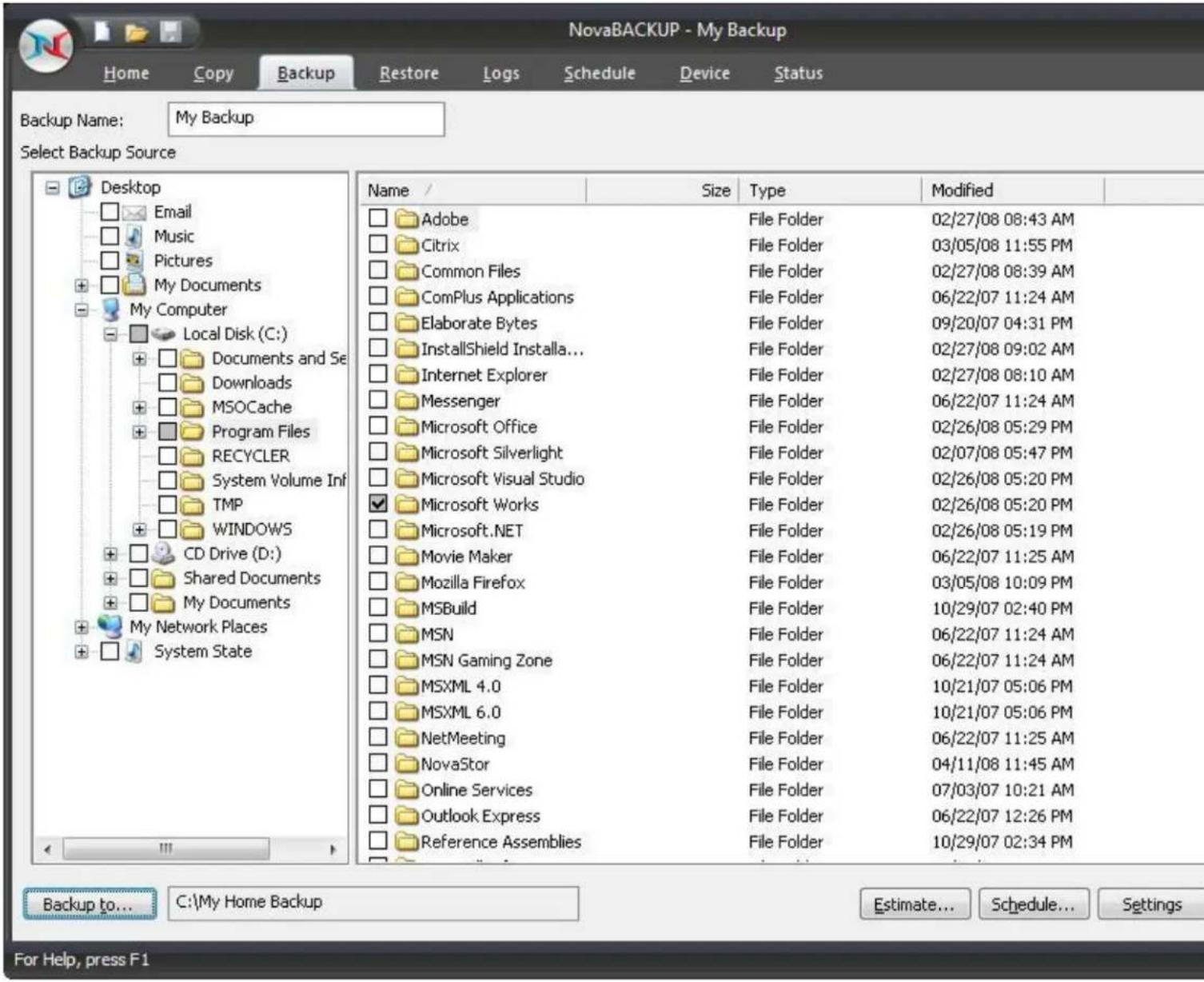Novastor NovaBACKUP PC - Backup Tab - 1
