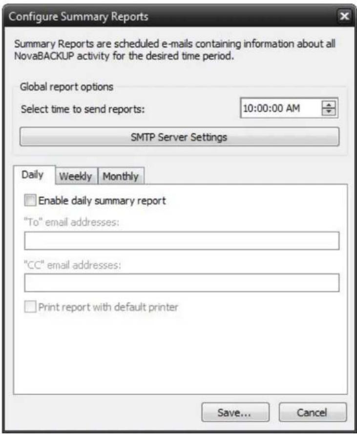 Novastor NovaBACKUP PC - Configure Reports - 1