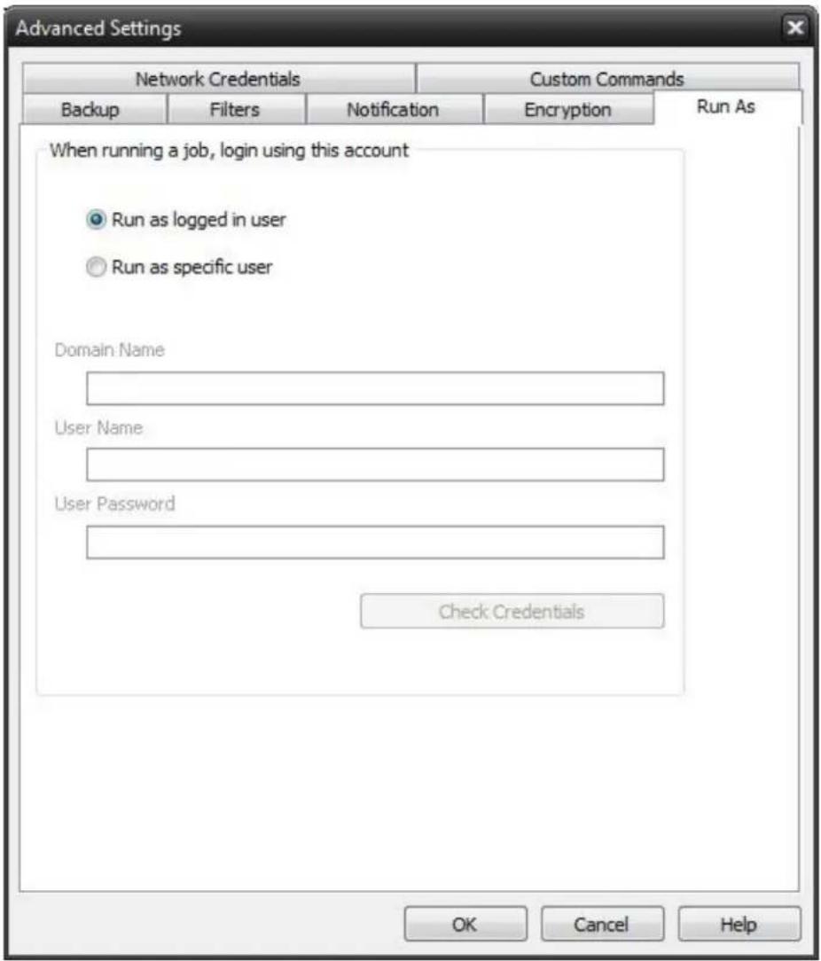 Novastor NovaBACKUP PC - Backup Job Run As - 1