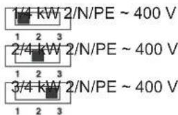 1/4 kW 2/N/PE ~ 400 V 1 2 3 2/4 kW 2/N/PE ~ 400 V 1 2 3 3/4 kW 2/N/PE ~ 400 V 1 2 3