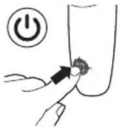 Diagram showing a hand inserting a power button into a container, with a circular icon labeled 'Power' above.