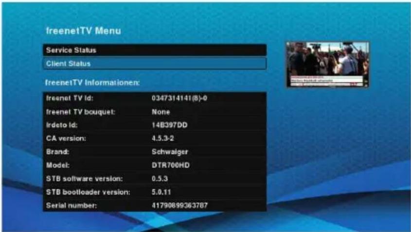 Schwaiger DTR700HD - Freenet TV Client Status - 1