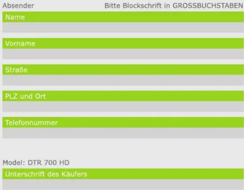 Schwaiger DTR700HD - Abwicklungsformular für defekte Geräte - 1
