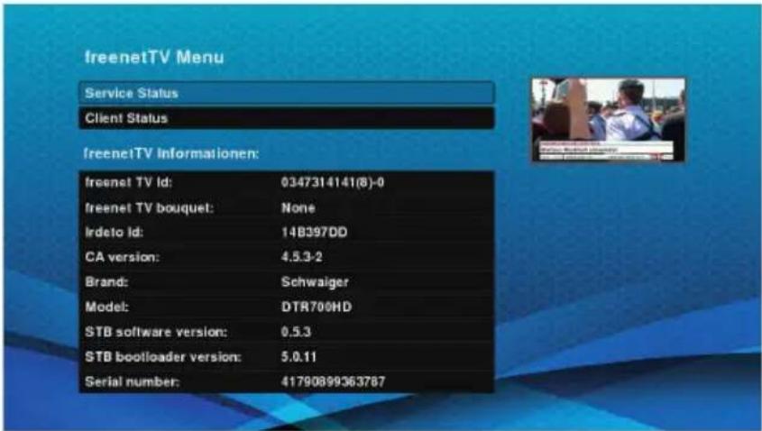 Schwaiger DTR700HD - Freenet TV Service Status - 1