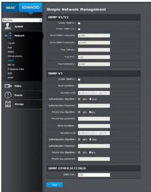 BASIC ADVANCED Simple Network Management SNMP V1/V2 Enable SNMP V1: Enable SNMP V2: Reset SNMP Community: public Write SNMP Community: private True Address: True Port: 194 True Community: public SNMP V3 Enable SNMP V3: Real Utilities: Security Level: Authentication and Ph Authentication Algorithm: M…