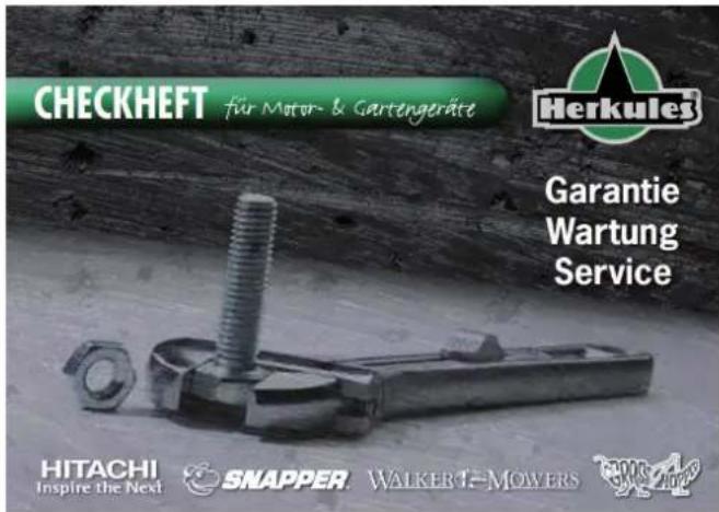 CHECKHEFT für Motor- & Gartengeräte Herkules Garantie Wartung Service HITACHI Inspire the Next SNAPPER WALKERT-MOWERS TOM 14