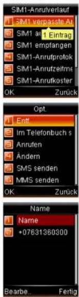Simvalley SX-325 - • Übernehmen einer Telefonnummer aus dem Anrufverlauf - 3