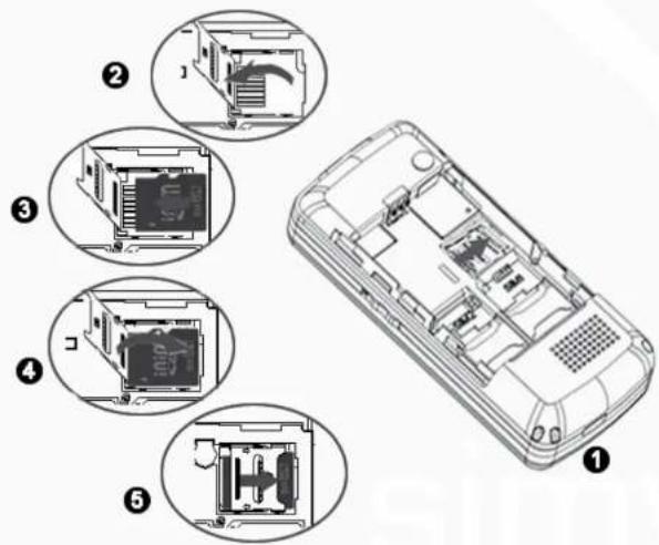 Simvalley SX-325 - • SIM-Karte und Akku einlegen - 3
