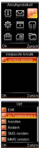 Simvalley SX-325 - • Übernehmen einer Telefonnummer aus dem Anrufverlauf - 1