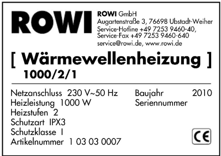 Rowi 1500/2/1 - Typenschild und Kurzanweisung - 1