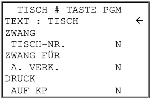 TISCH # TASTE PGM TEXT : TISCH ← ZWANG TISCH-NR. N ZWANG FÜR A. VERK. N DRUCK AUF KP N