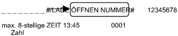 #LAD E ÖFFNEN NUMMER# 12345678 max. 8-stellige ZEIT 13:45 0001 Zahl
