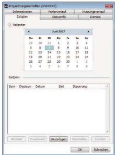 Projectoregeschäften (XXXXXXX) Informationen Feitenverlauf Nutzungsverlauf Zeitplan StatusInfo Dienste Kalendar Juni 2017 Ma 01 FN Do Fr Sa Se 29 30 31 1 2 3 4 5 6 7 8 9 10 11 12 13 14 15 16 17 18 19 20 21 22 23 24 25 26 27 28 29 30 1 2 3 4 5 6 7 8 8 Zeitplan Sym Displayn Datum Zeit Steuernung Artikart Desiktart Hinaufügen Sachwasser Lieben OK Abbrachen