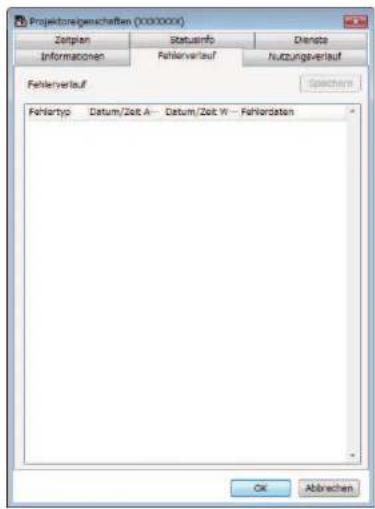 Projektoregeschäften (X000000) Zeitplan Statusinfo Diensts Informaronen Fahlerverlauf hutzungsverlauf Fahlerverlauf Speichem Fehlartyp Datum/Zolt A - Datum/Zolt W - Fahldaten OK Abbrevchen