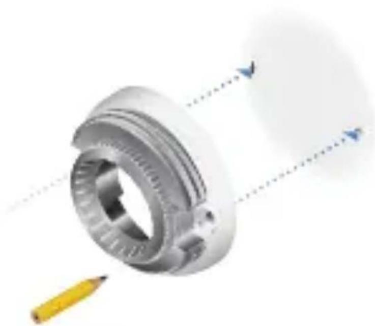 Mechanical component with highlighted shaft and yellow pencil, no visible text or symbols