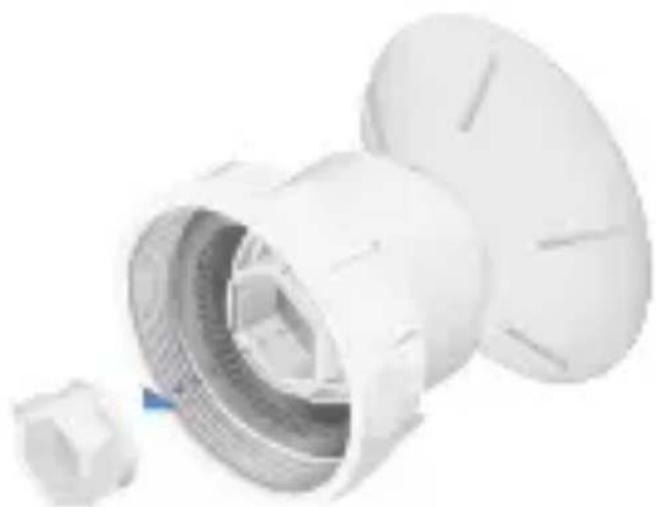 White plastic mechanical component with a flanged circular top and internal mesh structure (no text or symbols visible)