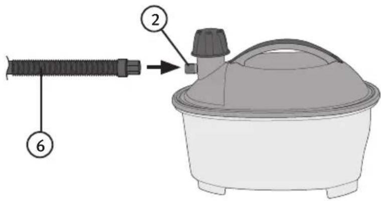 Diagram showing a hair screw being inserted into a container with labeled parts 2 and 6