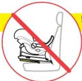 Prohibition sign showing a person in a seat with a red diagonal line and yellow warning symbol