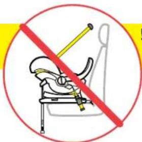 Prohibition sign for a baby seat with diagonal line and warning symbol