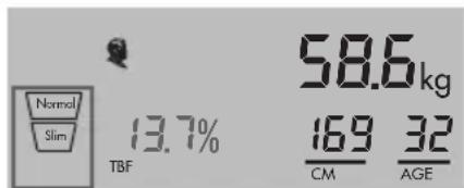 Normal Slim 13.7% TBF 58.6kg 16.9 32 CM AGE