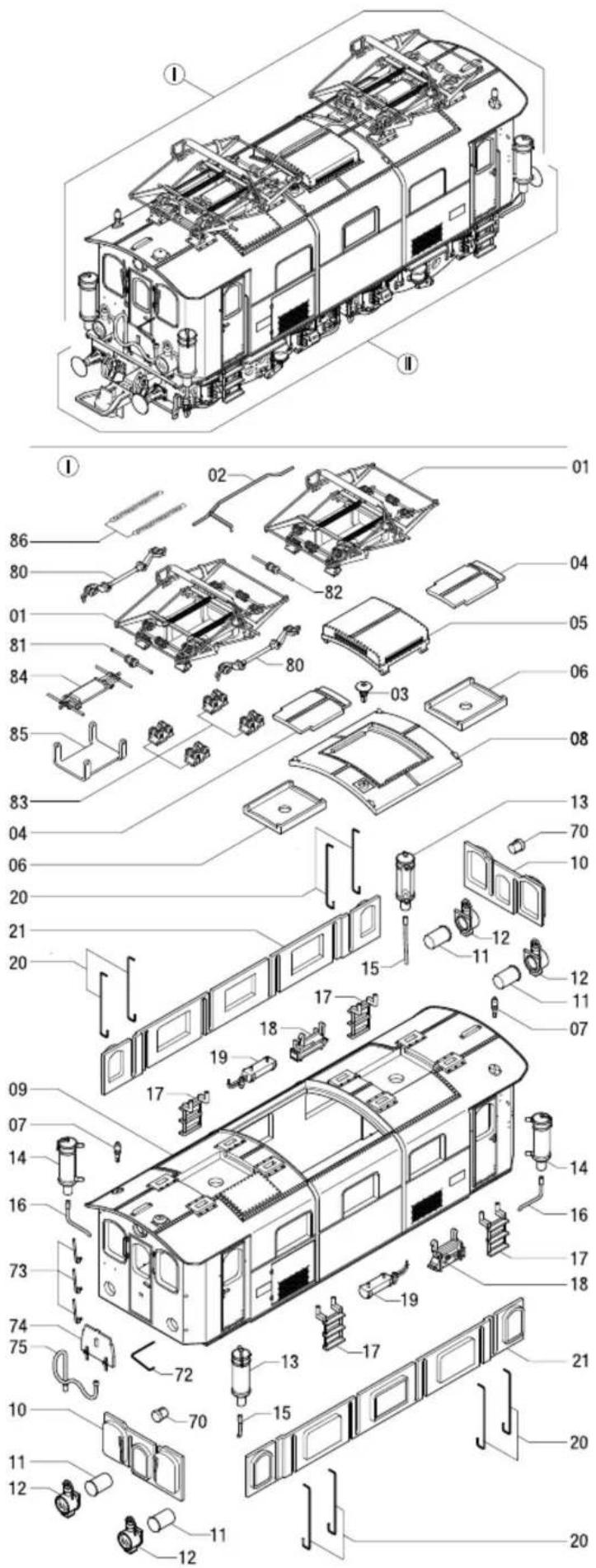 Brawa 43050 E 73 (HO) - Ersatzteilliste Spare parts list - 1