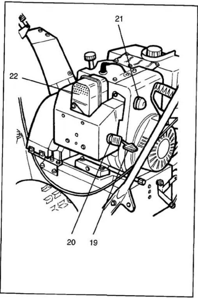 Technical diagram of a mechanical assembly with numbered parts labeled 19, 20, 21, and 22.
