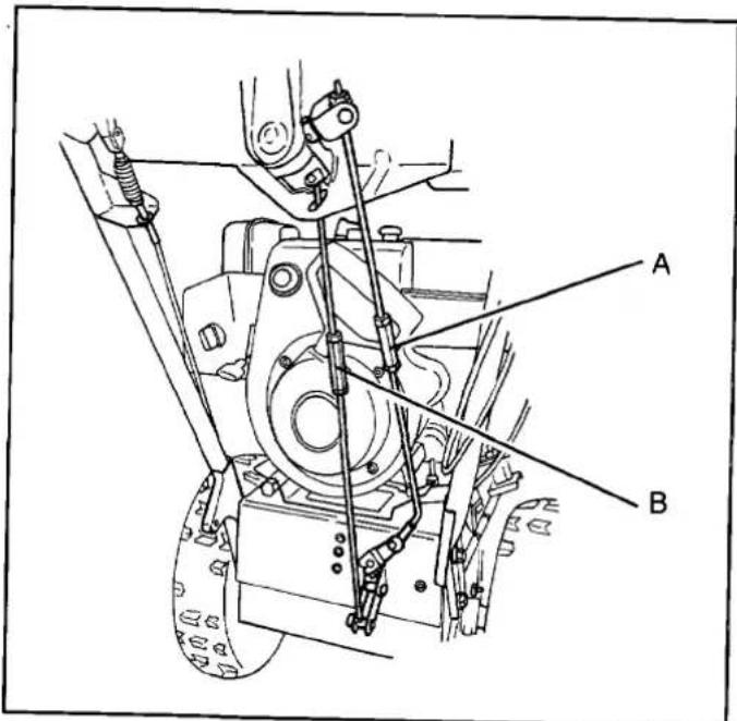 Technical diagram of a mechanical assembly with labeled parts A and B, showing structural components and alignment lines.
