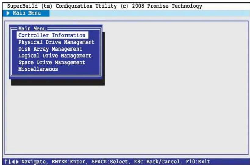 Promise Technology SuperTrack TX8658 - Accessing the Main Menu - 1