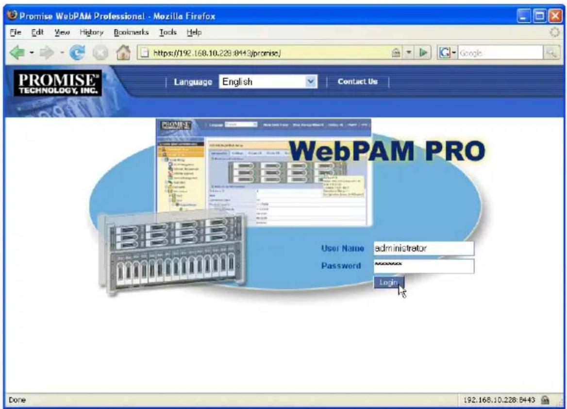 Promise Technology SuperTrack TX8658 - Login Screen - 1