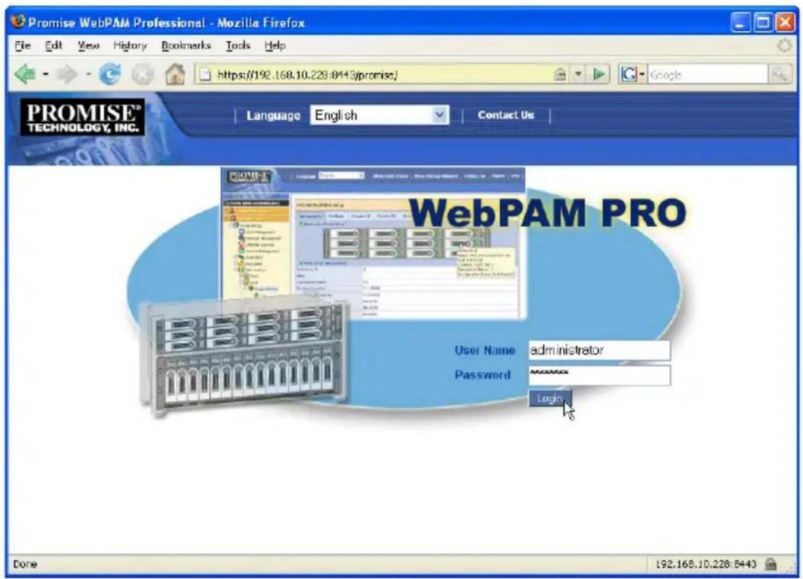 Promise Technology SuperTrack EX8658 - Login Screen - 1