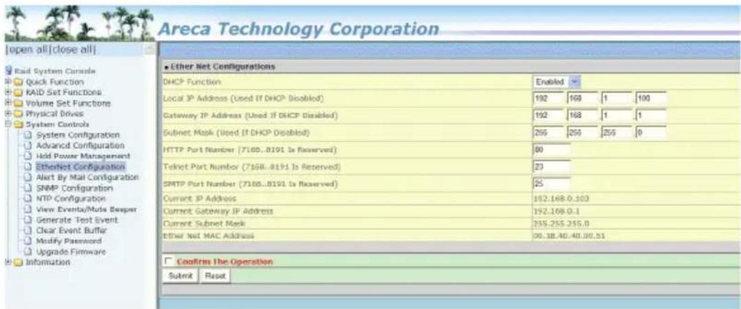Areca ARC-1213-4I - Ethernet Configuration - 1
