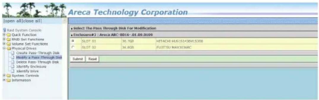 Areca ARC-1213-4I - Modify Pass-Through Disk - 1