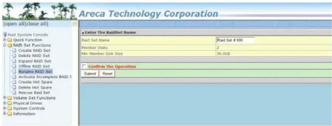 Areca ARC-1213-4I - Rename Raid Set - 1