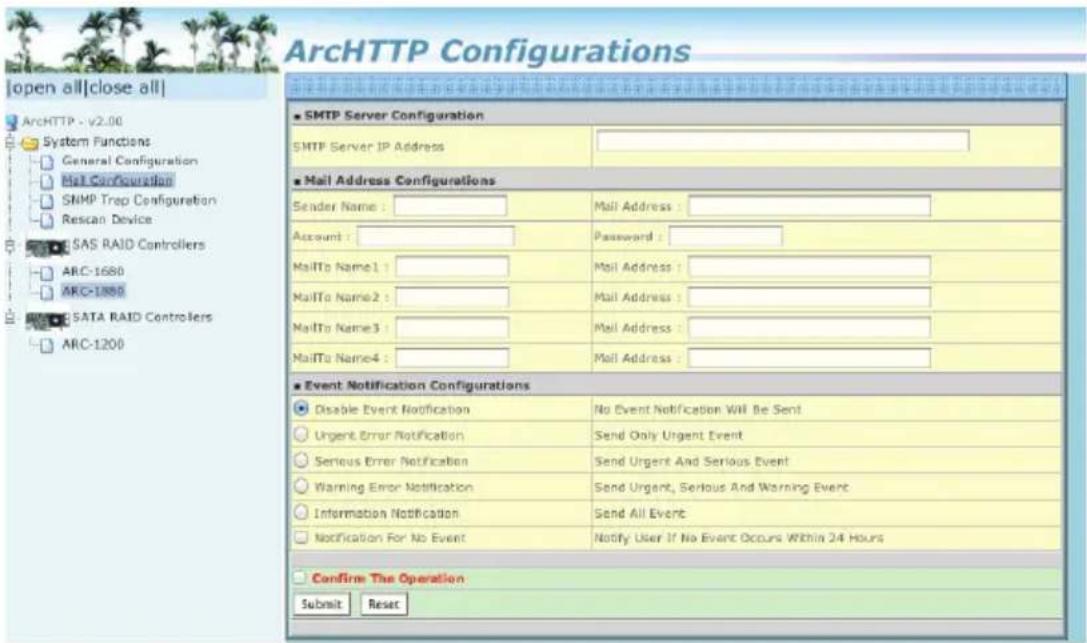 Areca ARC-1213-4I - - Mail (alert by Mail) Configuration: - 1