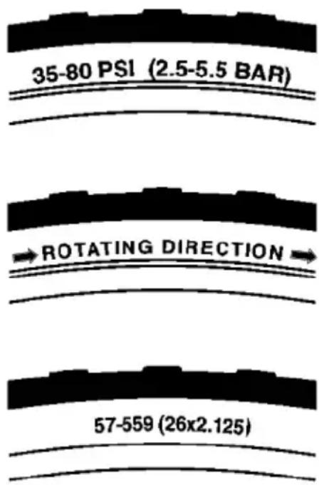 35-80 PSI (2.5-5.5 BAR) ROTATING DIRECTION 57-559 (26x2.125)