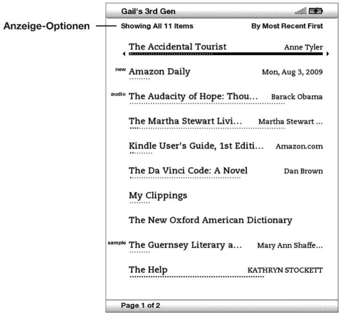 AMAZON Kindle (2nd gen) - ANZEIGE-OPTIONEN - 1