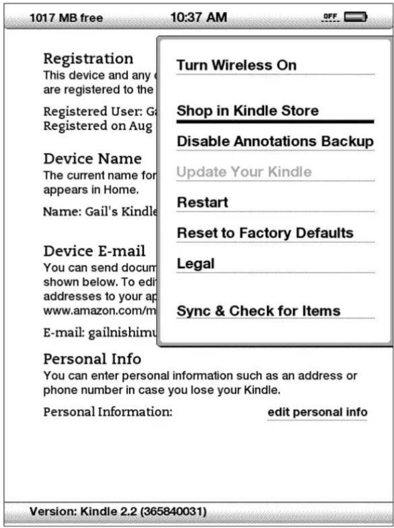 AMAZON Kindle (2nd gen) - DAS MENÜ „SETTINGS“ (EINSTELLUNGEN) - 1