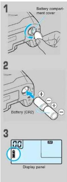 Battery compartment cover. Battery (CR2). Display panel.
