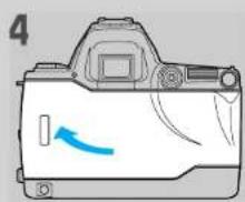 Diagram of a camera body with a blue arrow indicating direction (no text or symbols).