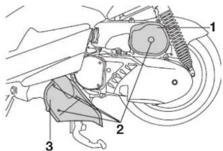 Technical diagram of a mechanical assembly with numbered components labeled 1, 2, and 3
