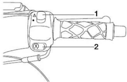 Technical diagram of a mechanical device with labeled parts 1 and 2, showing internal components and wiring.