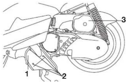 Technical diagram of a mechanical assembly with numbered components labeled 1, 2, and 3