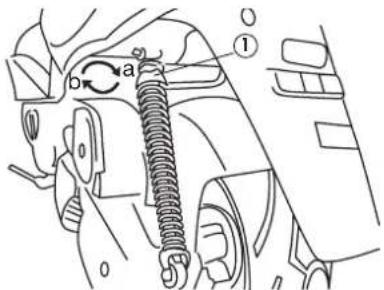 Technical diagram of a car engine component with labeled parts and directional arrows indicating motion or movement.