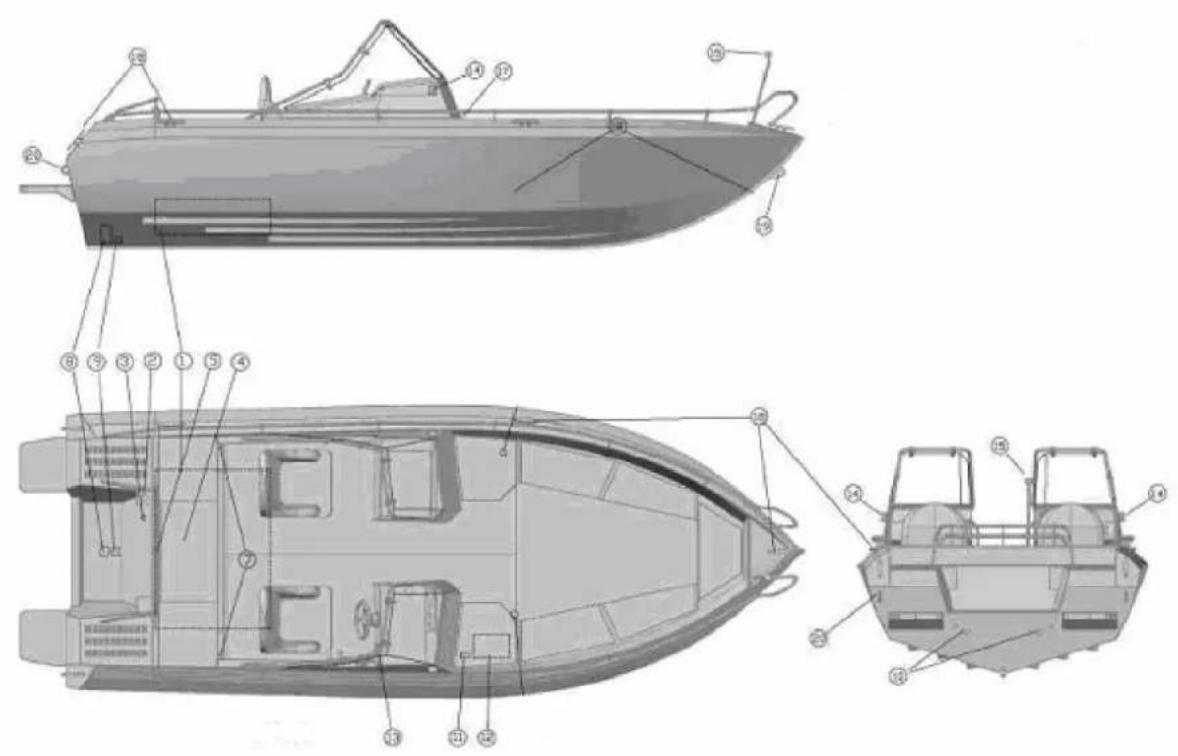 TRIDENT 620 - Deckausschnitt- und Rumpfaufbau, Wasserablaufsysteme und Drainagesysteme - 1
