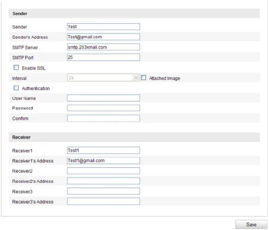 Hikvision DS-2CD2T32-I8(6MM) - Enter the Email Settings interface: - 1