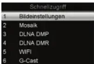 Schnellzugriff 1 Bildeinstellungen 2 Mosaik 3 DLNA DMP 4 DLNA DMR 5 WIFI 6 G-Cast