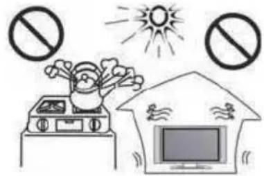 Illustration showing a person cooking at a stove with no symbols indicating prohibition or no fire, and a sun symbol above.