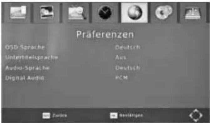 Präferenzen OSD Sprache Deutsch Unterlödeisprache Aus Audio-Sprache Deutsch Digital Audio PCM